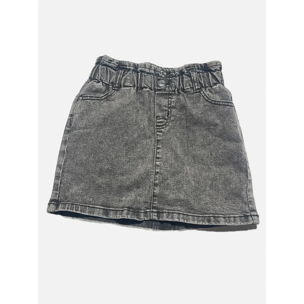 Justice Denim Skirt Girls 7‎ Gray Paperbag Waist Acid Wash Casual School